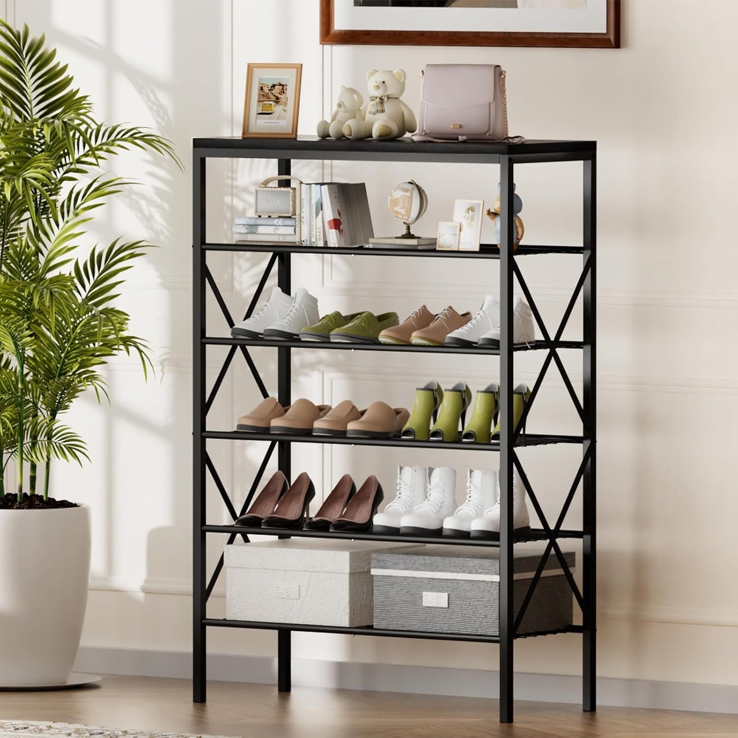 8 Tiers Tall Shoe Rack Organizer, Large Capacity Shoe Rack Holds 32 Pairs of Shoes, Durable and Stable, Adjustable Metal Shelf Stackable Shoe Shelf for Entryway, Hallway, Living Room, Closet