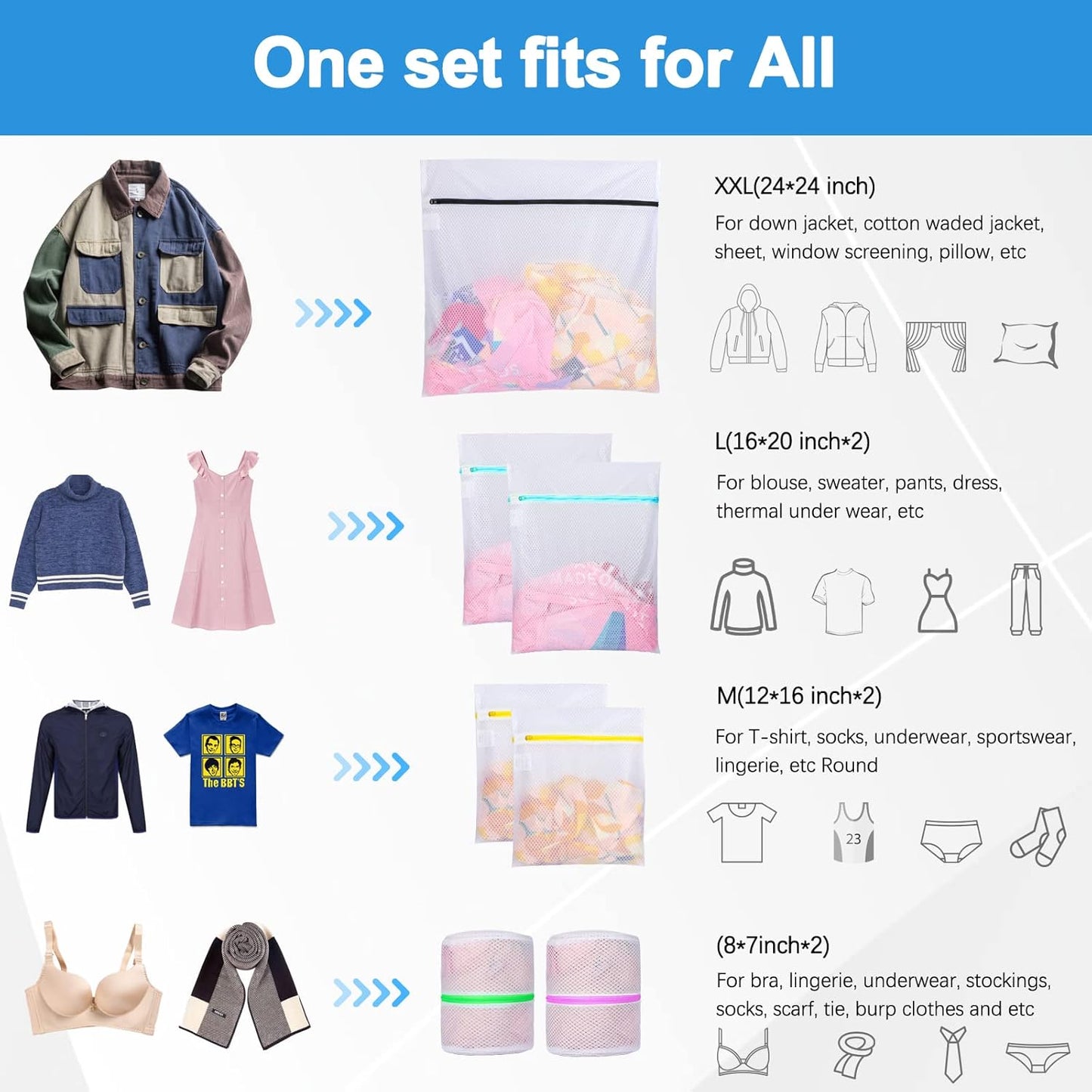GOGOODA 7 PCS Mesh Laundry Bags, Delicates Washing Bags | Multisize for Sweater Blouse Hosiery Bras Machine Wash Bags for Travel Storage Organization
