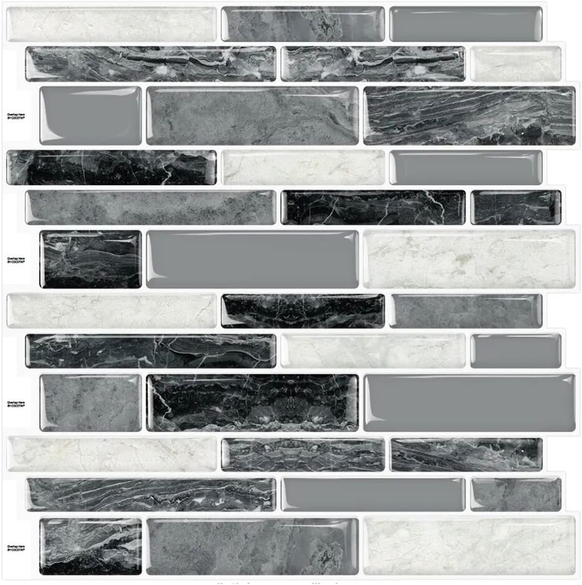 DEWOO Peel and Stick on Self Adhesive Backsplash Wall Marble Tiles Stickers 3D for Kitchen Bathroom,Spliced Blue (10-Sheet, 12"×12")
