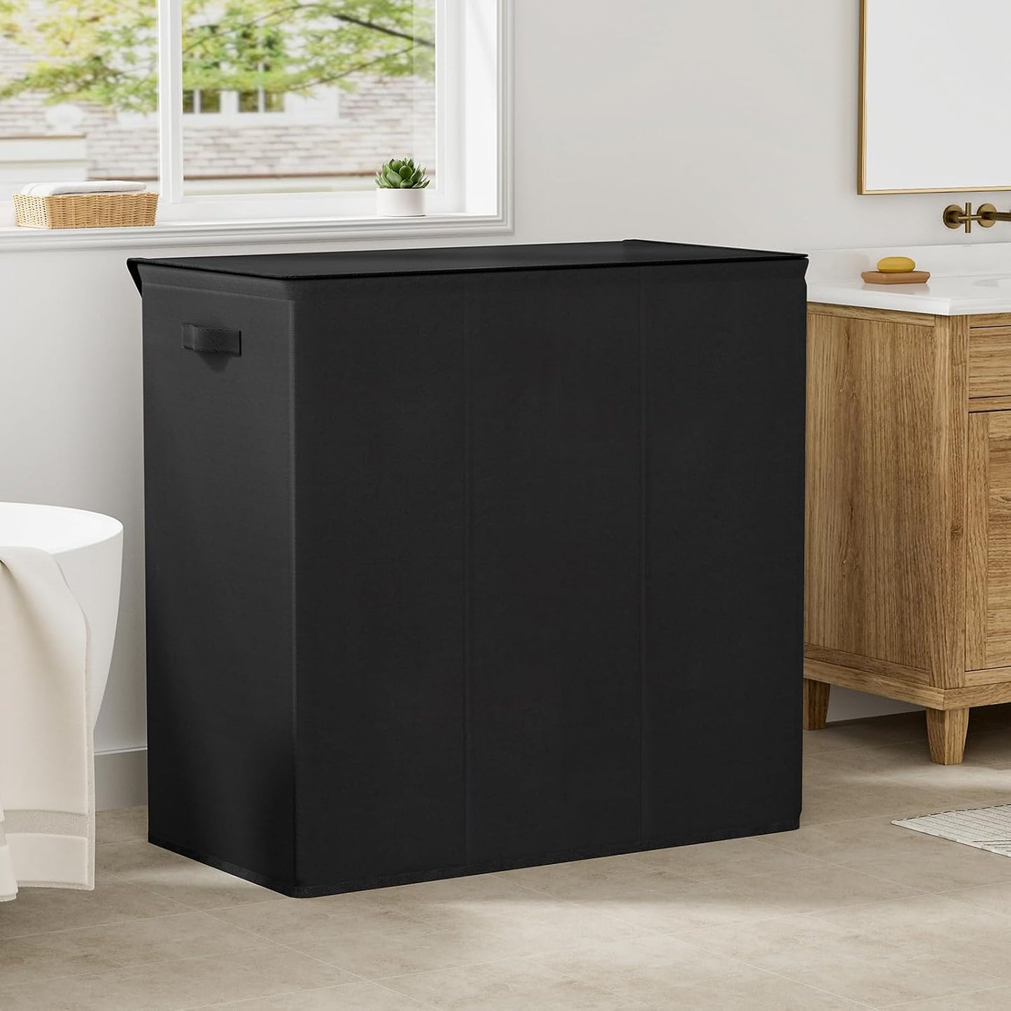 WOWLIVE 180L Laundry Hamper with Lid 3 Section,Large Laundry Basket with Removable Bags and Handles,Collapsible Dirty Clothes Hampers for Laundry,Laundry Basket Organizer for Laundry Room,Dorm,Beige