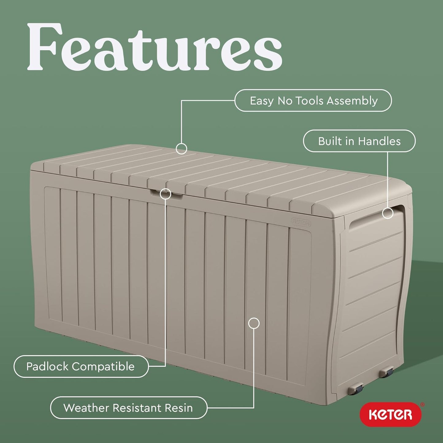 Keter Marvel Plus 71 Gallon Resin Outdoor Storage Box for Patio Furniture Cushions, Throw Pillows, Garden Tools and Pool Floats, Brown