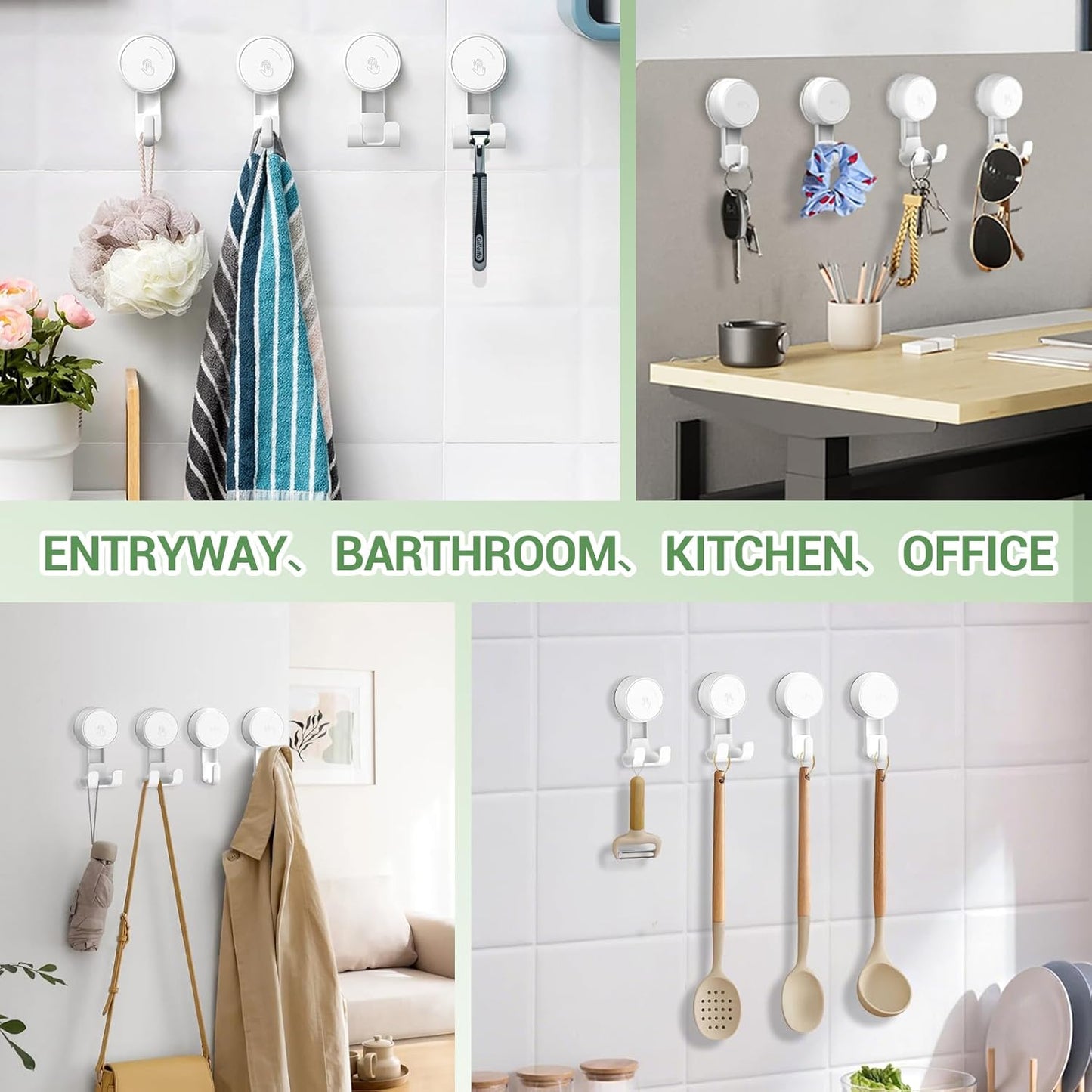 LUXEAR Heavy Duty Waterproof Shower Hooks 2 Pack - Suction Hook, No Drill Damage-Free Removable Reusable Wall Hooks for Bathroom Kitchen Towel Bathrobe Loofah Shower Hooks (Max Load 11LB/5KG)