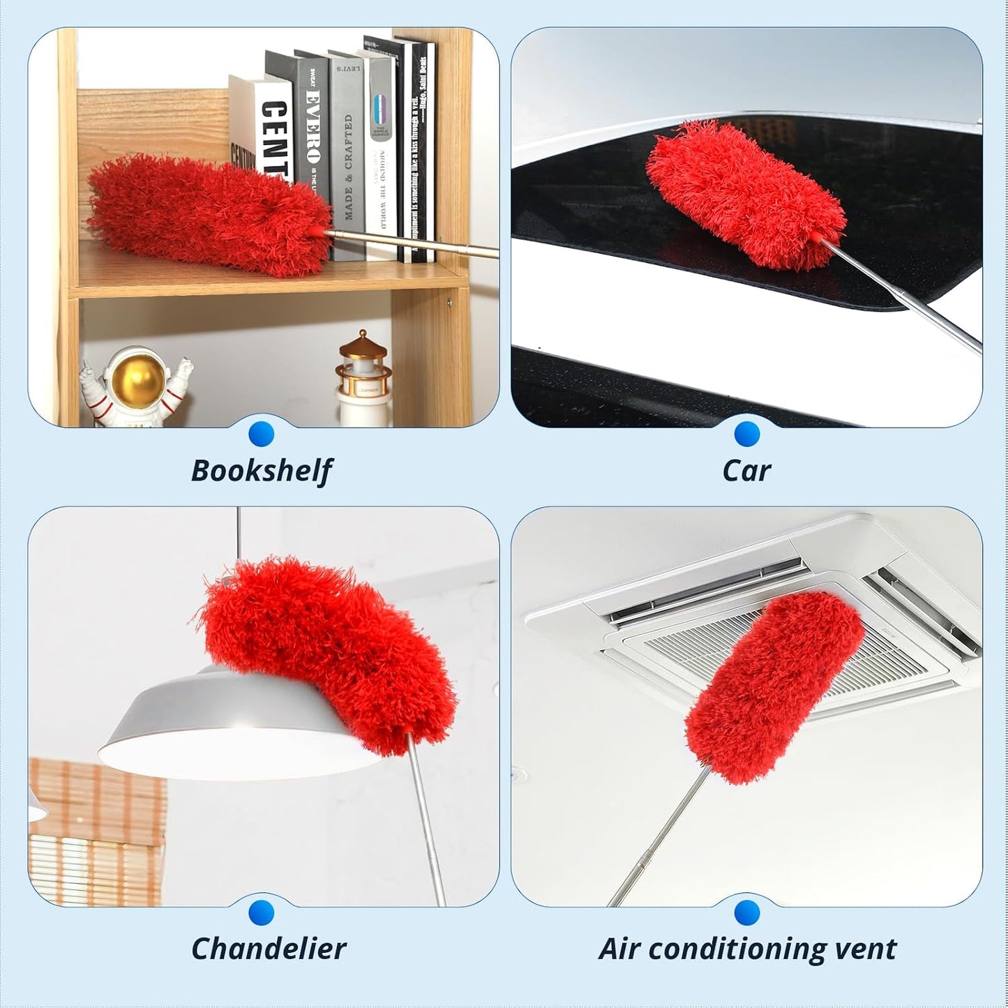 ZZ LAZYCOTTAGE Microfiber Feather Duster for High Reach, Lightweight Ceiling Fan Cleaner, 91.5" Telescopic Pole, Cobweb Duster with Extension Pole for Home & Car