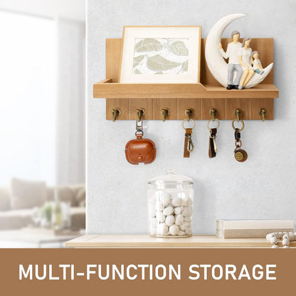 Rebee Vision Decorative Key Holder Wall Mount - Rustic Key Holder for Wall with Shelf and Mail Organizer for Living Room Decor - Home Essentials for Home Improvement (Brown, 3.54" x 10" x 7.28")
