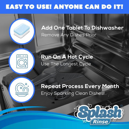 Splash Rinse Dishwasher Cleaner Tablets - Deep Cleaning For All Dishwasher Machine Models