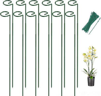 12 Pack 16 In Metal Plant Stakes, Plant Support Stakes with 15 Twist Ties | Plant Supports, Flower Stakes for Indoor Outdoor Plants, Peony, Tomato Seedling, Marigold, Amaryllis, Sapling, Coreopsis