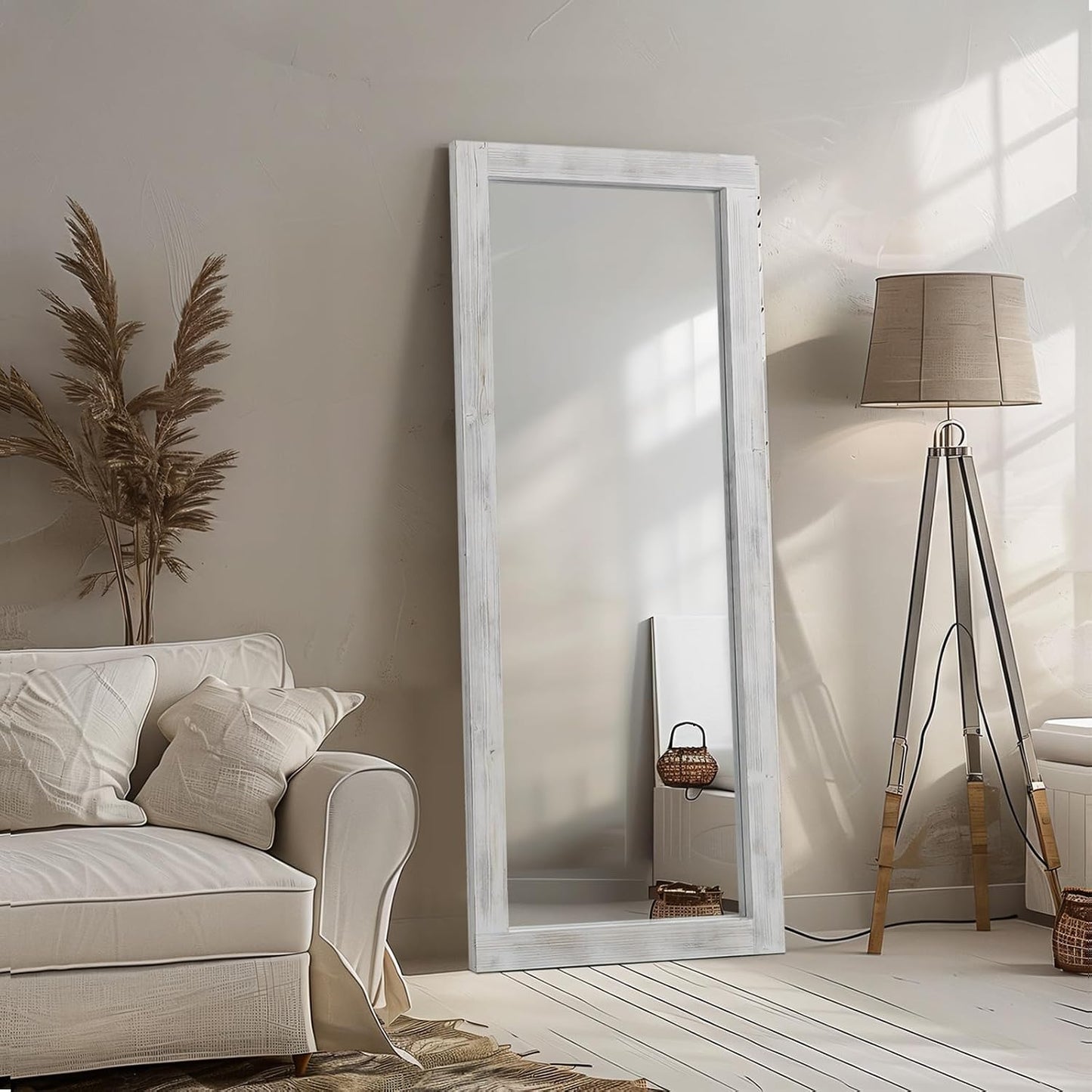 MELOMOIR Rustic Farmhouse Full Length Mirror, 64"x21" Wood Frame Floor Mirror, Free Standing Leaning Hanging Mirror, Long Mirror for Bedroom Living Room Cloakroom