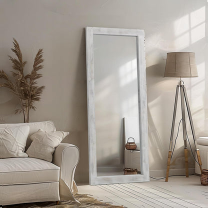 MELOMOIR Rustic Farmhouse Full Length Mirror, 64"x21" Wood Frame Floor Mirror, Free Standing Leaning Hanging Mirror, Long Mirror for Bedroom Living Room Cloakroom
