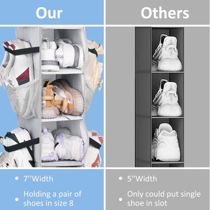 SLEEPING LAMB Short Hanging Shoe Organizer for Closet Storage with Mesh Side Pockets Holds 8 Pairs, Hanging Shoe Rack Hanger RV, Camper, Grey