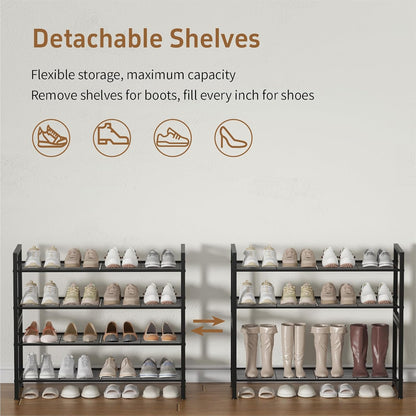 Stackable Shoe Rack, 6 Tier Metal Shoes Rack Storage Organizer,Large Capacity Shoe Shelf Max Holds 30 Pairs of Shoes,Sturdy and Stable, for Closet, Entryway,Garage，Black