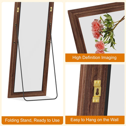 ZHUNFA Full Length Mirror, 71x32 Inch Full Length Mirror Wall Mounted | Vertical Hanging, Leaning Standing for Bedroom, Living Room, Rectangular Wooden Frame, Log Color.
