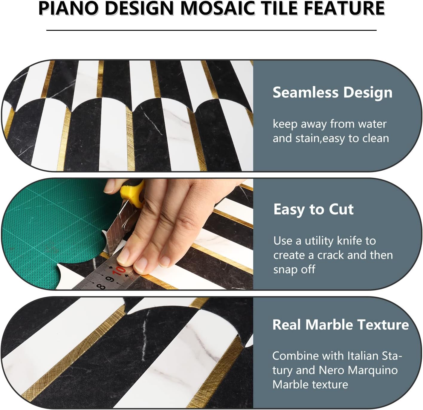 Vamos Peel and Stick Backsplash Seamless Tile for Kitchen and Bathroom,White and Beige Slate PVC Mixed Light Gold Self Adhesive Fish Scale Metal Mosaic Tiles (10 Sheets)