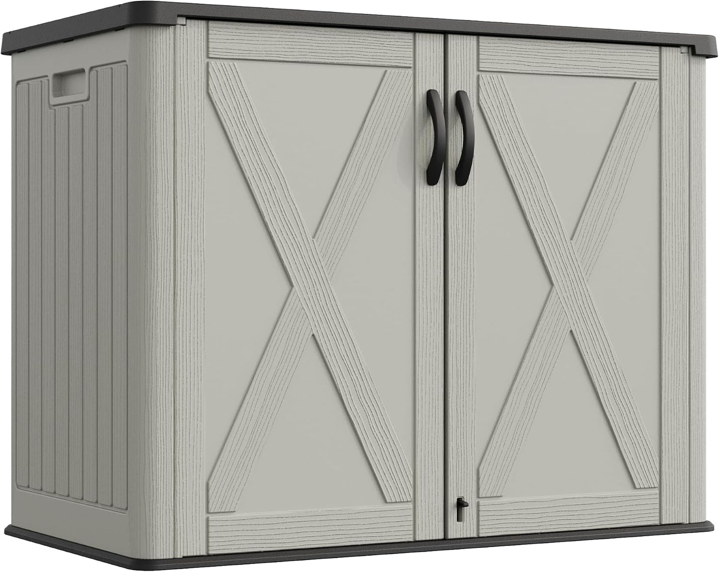 Greesum Outdoor Storage Cabinet, 26 CUFT Deck Box Without Shelves, Waterproof Plastic Storage Shed for Patio Cushions, Gardening Tools, Lockable and Sidehandles, UV Resistant, Beige