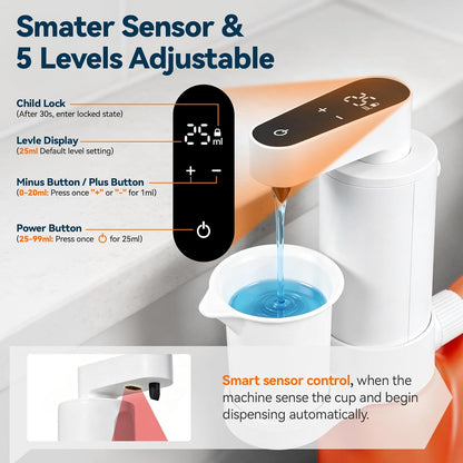 Electric Laundry Detergent Dispenser, Automatic Laundry Dispenser for Liquid Detergent, with Bottle Adapter, USB Recharg 8ml/s Flow, 5 Mode Smart Laundry Soap Pump for Laundry Room Organization, White