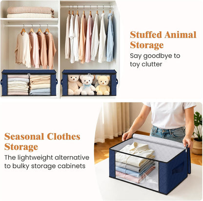 Fab totes 6 Pack Storage Bags for Clothes and Blanket, Foldable Closet Organizers and Storage with Zippers, Clear Window and Handles, Fabric Storage Bins for Sweater, Comforter, Bedding,Linen Sheets
