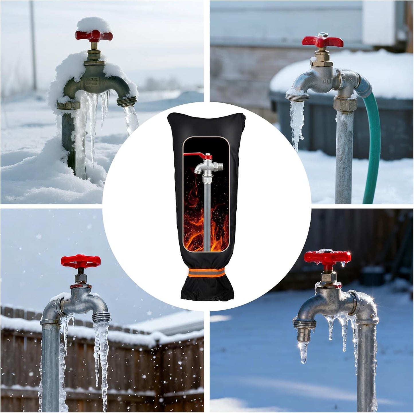 2 Pack Outdoor Faucet Covers for Winter, 6.7" W x 8.3" H Outdoor Water Faucet Cover Socks for Winter Freeze Protection Pipe Reusable Waterproof Insulated Spigot Covers with Reflective Strips, Black