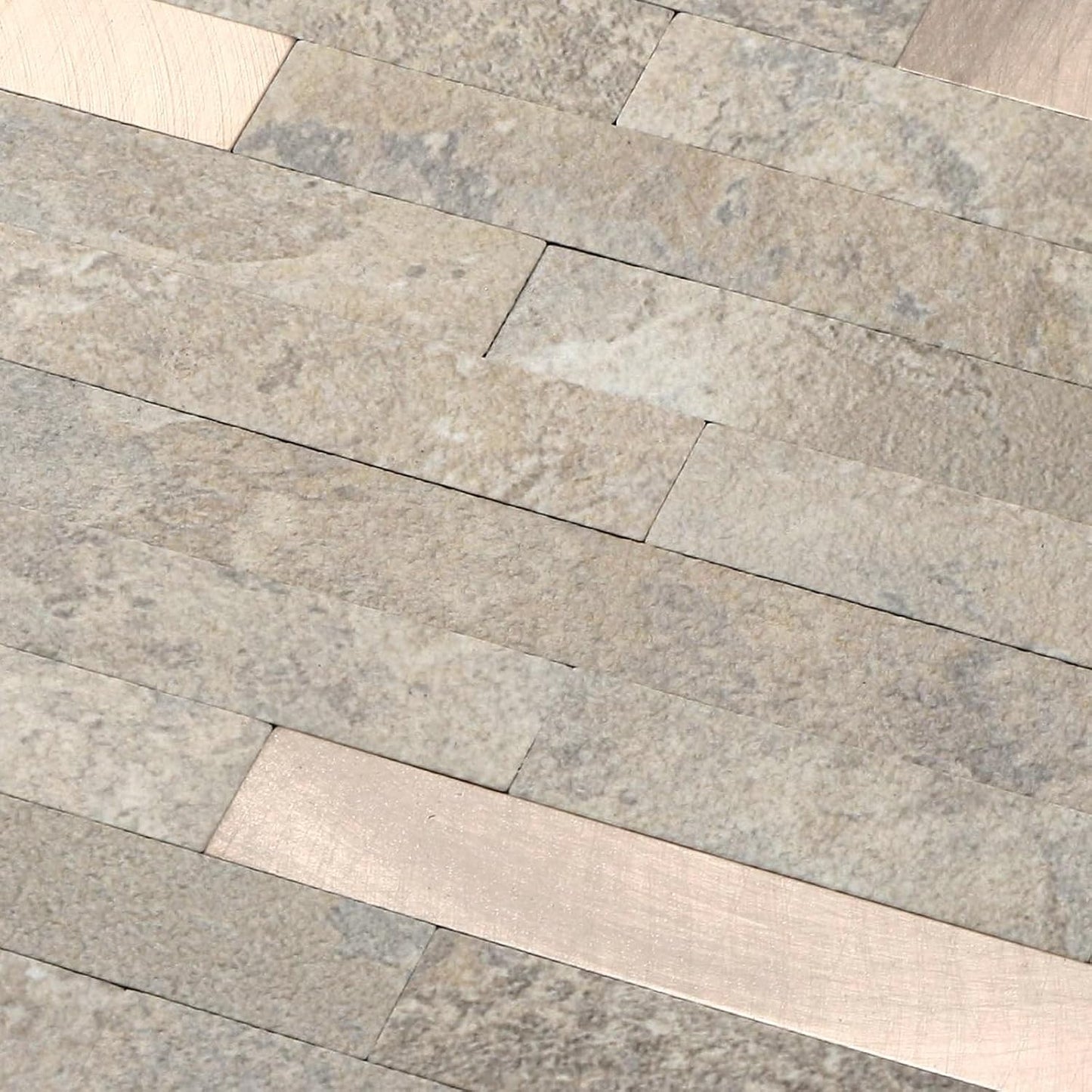 Yipscazo 2026 New Upgrade 11.34" X 11.57" Peel and Stick Backsplash, Stick on Backsplash Tiles for Kitchen, Bathroom, Fireplace (10 Sheets, Beige Rocks + Rose Gold)