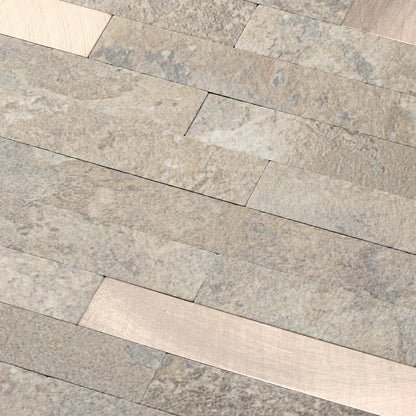 Yipscazo 2026 New Upgrade 11.34" X 11.57" Peel and Stick Backsplash, Stick on Backsplash Tiles for Kitchen, Bathroom, Fireplace (10 Sheets, Beige Rocks + Rose Gold)