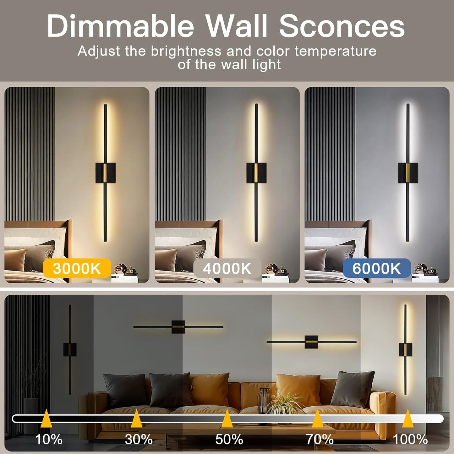TaoFiaCo Battery Operated Wall Sconces Set of Two,Rechargeable Wall Sconces Set of 2 with Remote Control Dimmable Wall Light Decor for Living Room, Bathroom for, 24 Inch, Gold