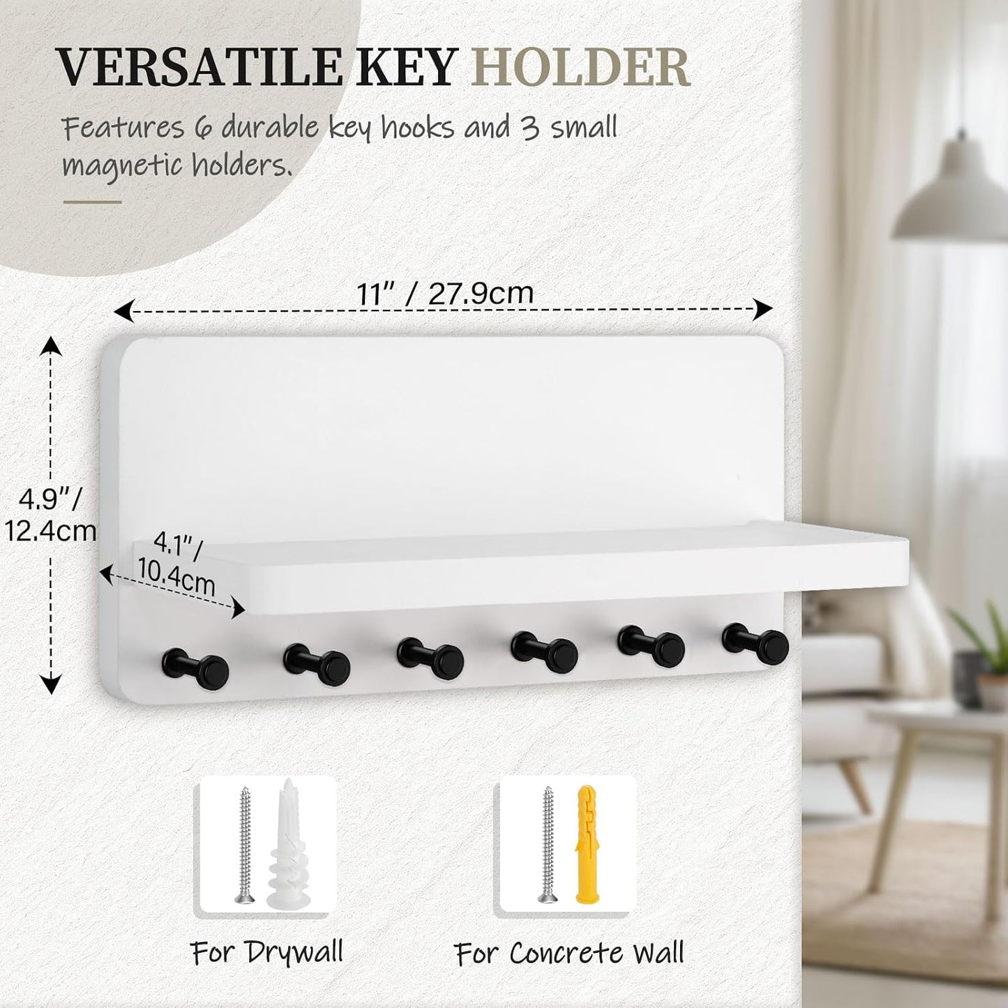 Nekon Key Holder for Wall with Shelf, Pine Wooden Key Hanger Wall Mounted, Farmhouse Wall Organizer for Home Entryway & Apartment (Standard, Wood)
