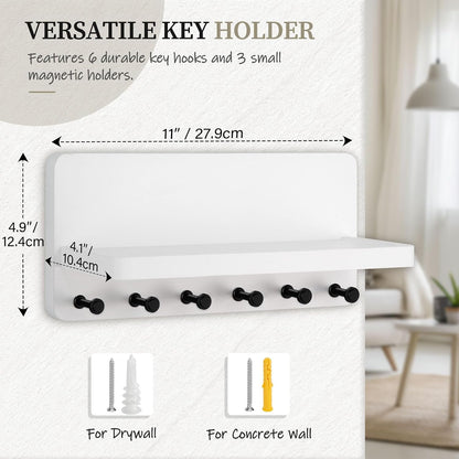 Nekon Key Holder for Wall with Shelf, Pine Wooden Key Hanger Wall Mounted, Farmhouse Wall Organizer for Home Entryway & Apartment (Standard, Wood)