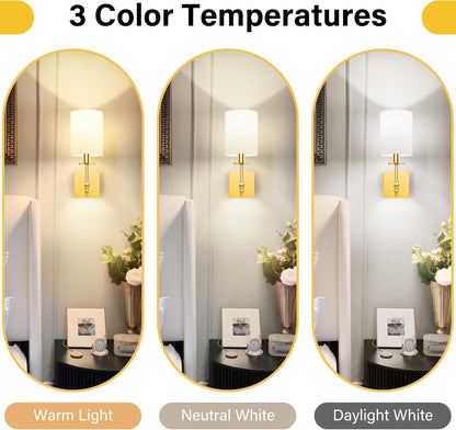 24.8 Inch Black Battery Operated Wall Sconces Set of 2, Rechargeable Wireless Wall Lights with Remote & White Fabric Shade, Indoor Not Hardwired Dimmable Wall Lamps for Bedroom, 2 Bulbs Included