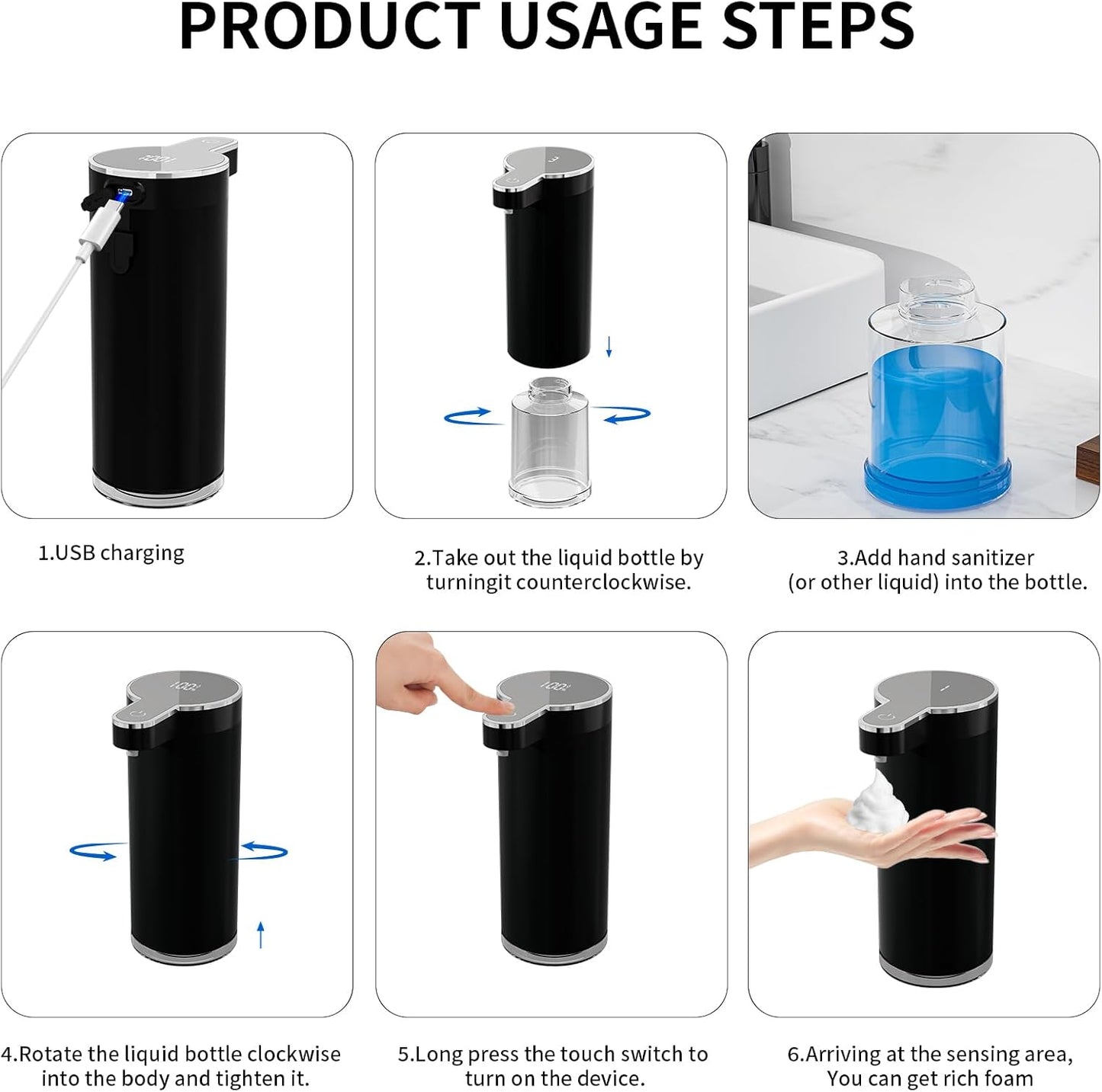 Automatic Foaming Soap Dispenser,Touchless Foam Soap Dispenser,12oz Rechargeabled Wall Mounted Smart for Bathroom and Kitchen Dish Soap,Easy for Toddlers（Brushed Silver）