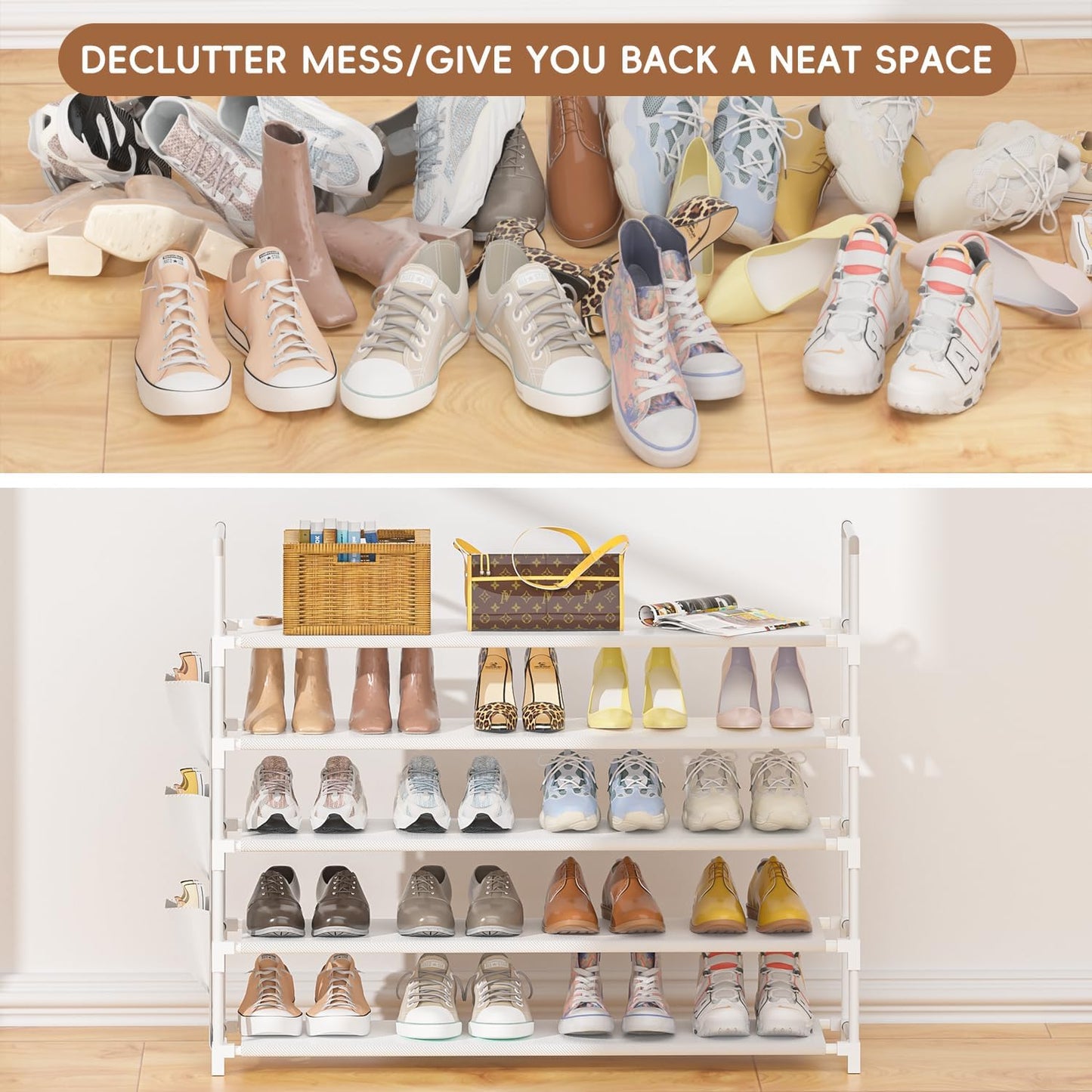 OYREL 5 Tier Shoe Organizer Rack for Closet, Entryway, Garage, Door, Space Saving, Shoe Holder Stand/Tower, Large, 20-25 Capacity