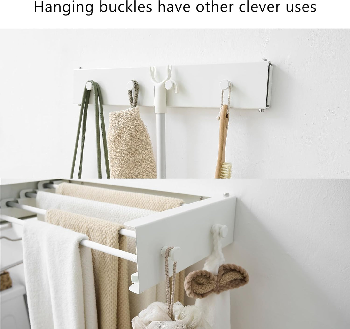 RFOUO Clothes Drying Rack, Laundry Hanger Dryer Rack, Wall Mounted Drying Rack for Laundry, Foldable Drying Rack Indoor Outdoor, 19.7" Wide, 4 Aluminum Rods, 40 lb Capacity (White 19.7")