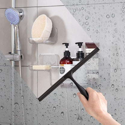 Ettori Shower Squeegee Clear Glass Wall Cleaner Stainless Steel with Suction Storage Hook -10'', Chrome