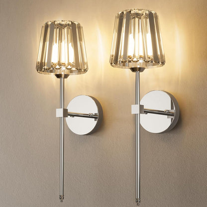 Crystal Battery Operated Wall Sconces Set of 2, Gold Rechargeable Wireless Wall Sconce Lights with Crystal Lampshade, 12 RGB and 3CCT Dimmable Wall Lamps with Remote for Bedroom Living Room Hallway