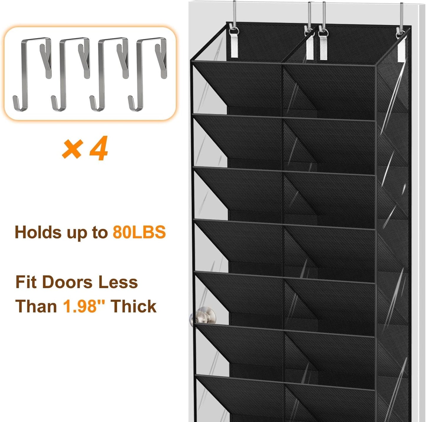 UVIAHOMI 20-30 Pairs Over the Door Shoe Organizer, Clear Pockets Hanging Shoe Storage for Closet, 10-Tier Door Shoes Rack, Handing Shoes Holder Fit All the Family's Sneakers, Boots, Heels, White