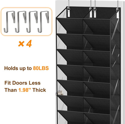 UVIAHOMI 20-30 Pairs Over the Door Shoe Organizer, Clear Pockets Hanging Shoe Storage for Closet, 10-Tier Door Shoes Rack, Handing Shoes Holder Fit All the Family's Sneakers, Boots, Heels, White