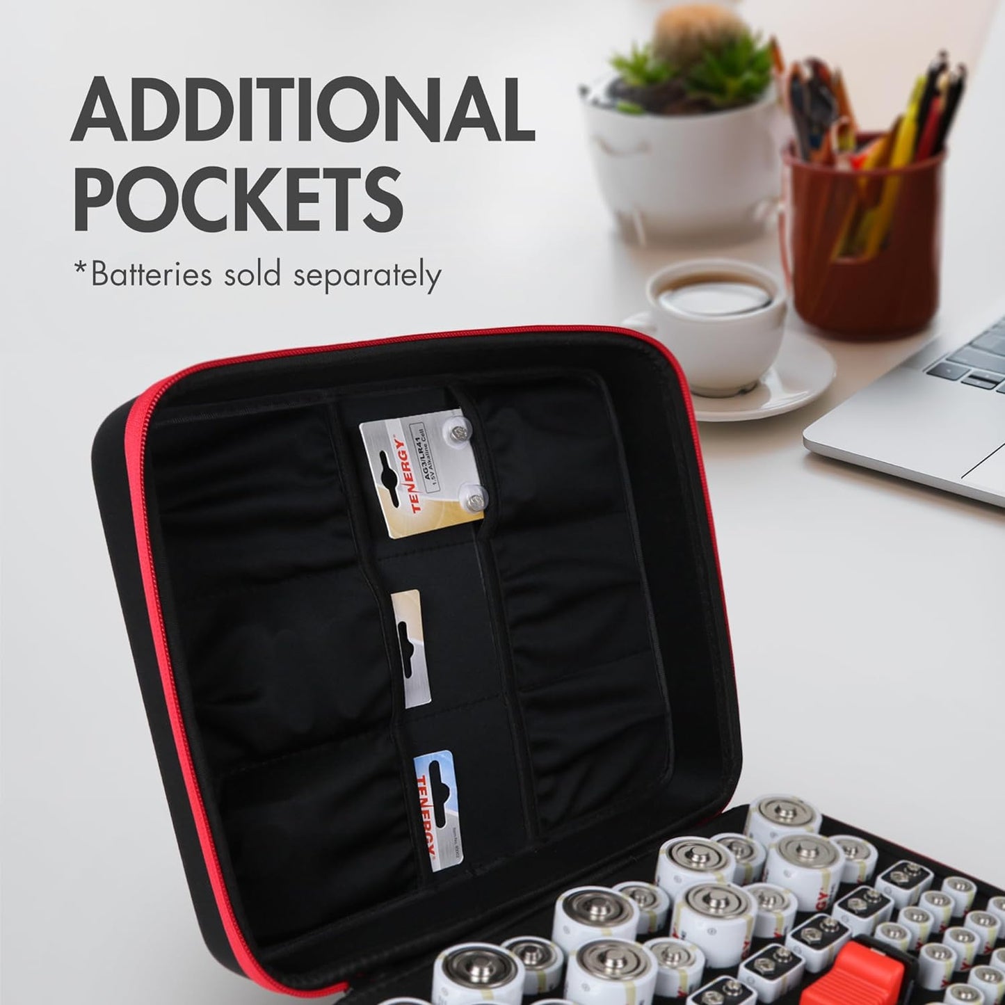 Tenergy Battery Organizer Storage Case with Battery Tester, Holds 60 Batteries AA AAA C D 9V (Batteries not Included)