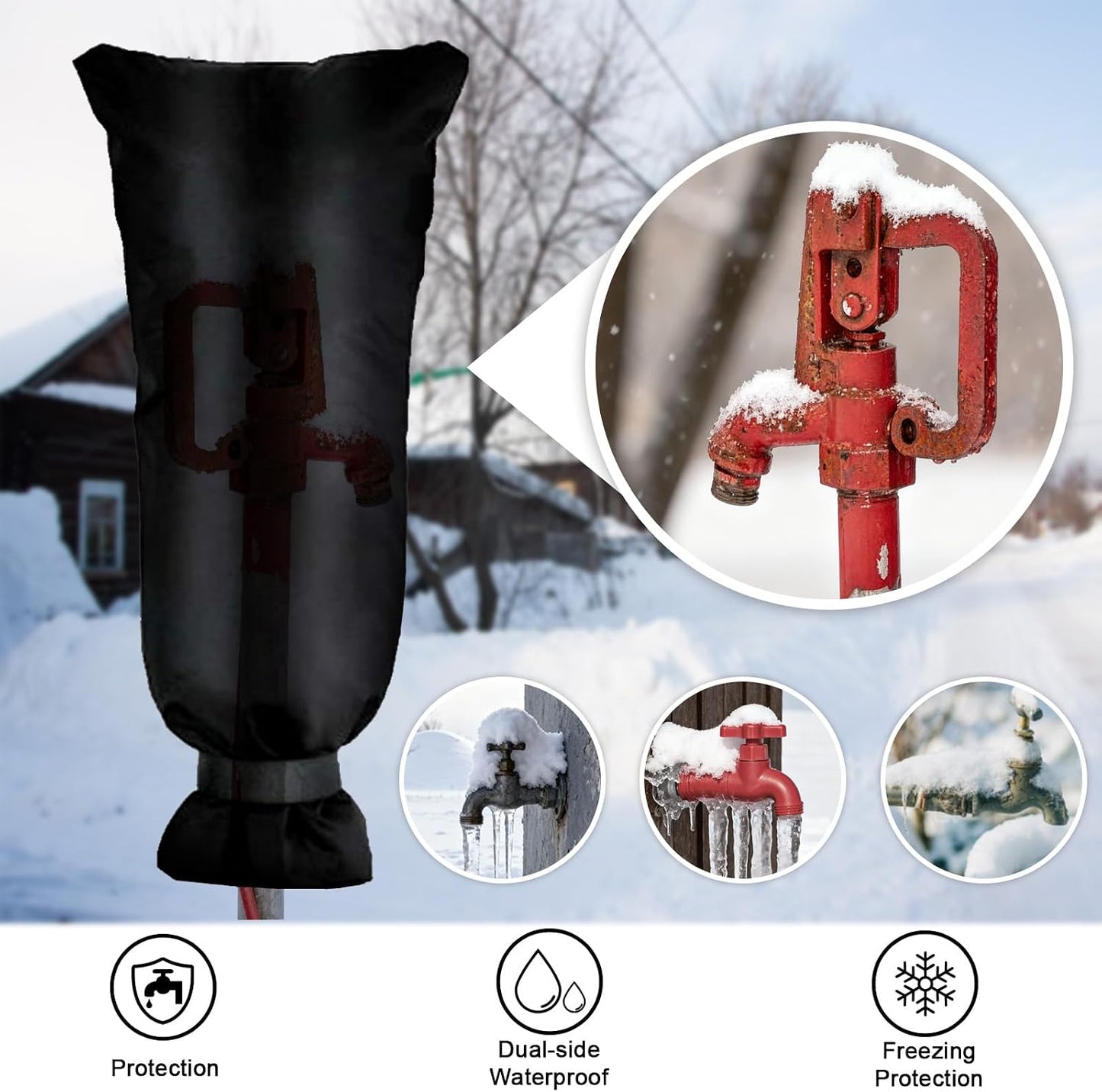 Faucet Cover for Winter Freeze Protection - 15" W x 27.5" H Extra Long & Thick Insulating Outdoor Faucet Cover, Easy Install Frost-Proof Spigot Covers for Outdoor Hose Bibbs, Black