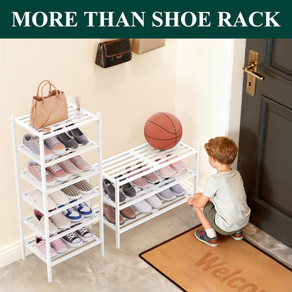 Smiry Bamboo Shoe Rack, 3 Tier Free Standing Wooden Shoe Organizer, Stackable Wood Shoe Storage Shelf for Closet, Entryway, 5 Horizontal Slats, 26.8"x11"x18.3", Natural
