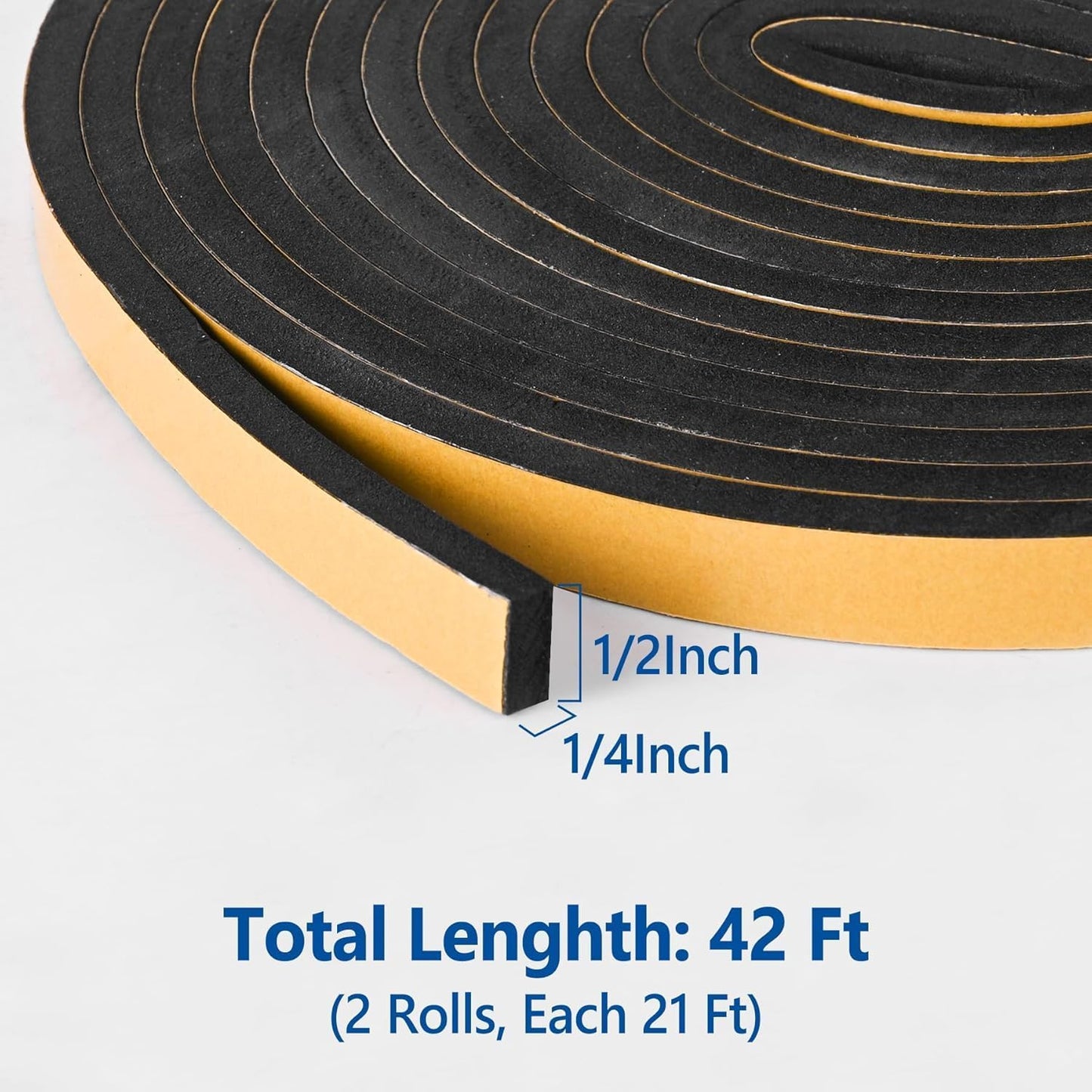 Kikerike Self Adhesive Foam Tape Weatherstrip 1/2In x 1/4In x 16.5Ft High Density Foam Insulation Strips Seal Weather Stripping with Strong Adhesive for Door and Window Sound Isolation Soundproofing