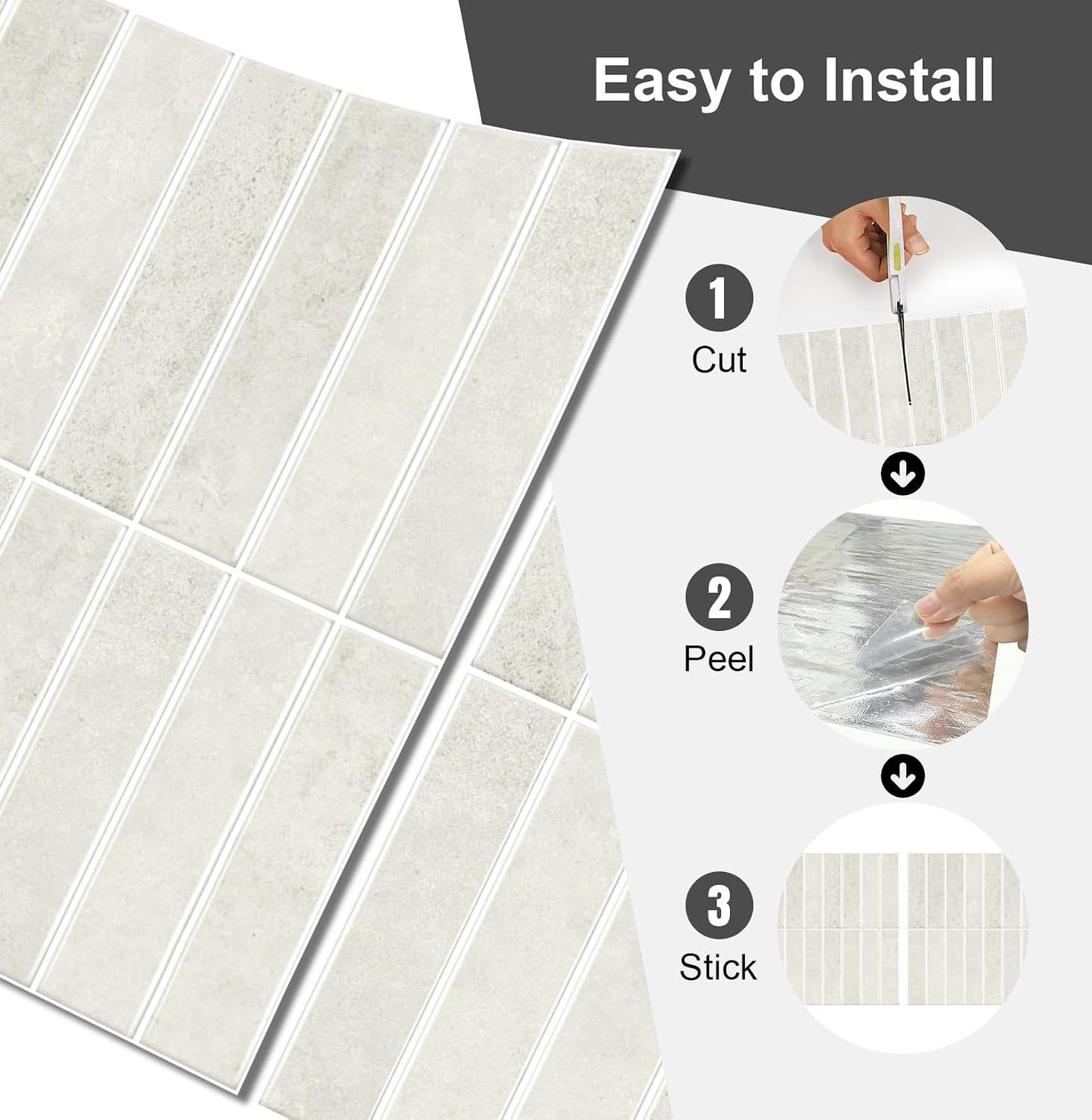 10 Sheets Thicker Design Peel and Stick Backsplash, Self Adhesive Wall Tiles, Stick on Backsplash for Kitchen and Bathroom, 11.8"x11.8",Beige