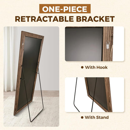 Solid Wood Full Length Mirror - 65"x22" Arched Floor Mirror, Free Standing & Wall Mounted - Elegant Design for Bedroom, Dressing Room, Hallway, Brown