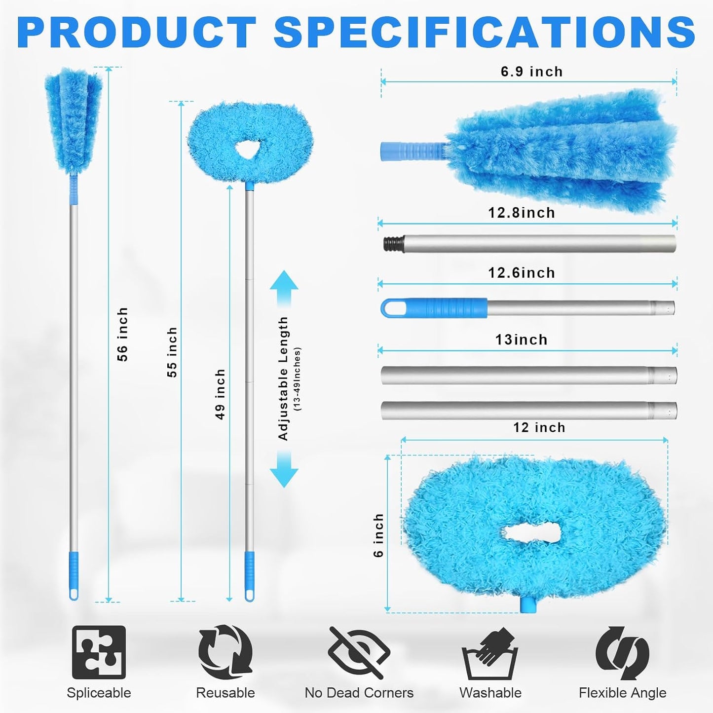 Storystore Ceiling Fan Cleaner Duster - Adjustable Duster with Extension Pole,Dusters for Cleaning Fan Blade, Walls and Cobweb (Blue)