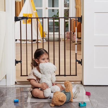 Babelio Baby Gate for Stairs, Kitchen & Doorways, No Bottom Bar| One-Handed Operation| Auto-Close| Hardware Mount (Drill Needed) Safety Dog/Pet Gate (Black - B17, 26-43" W, 28" H)