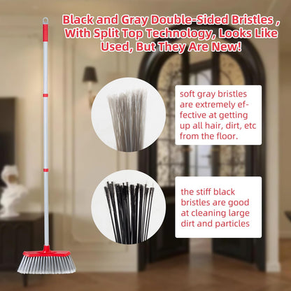 SDSM Indoor Outdoor Broom, Unique Double-Sided Bristles Long Handle Heavy Duty Broom Perfect for Home and Courtyard Garage Lobby Mall Market Floor Home Kitchen Room Office Pet Hair Rubbish 51 Inch