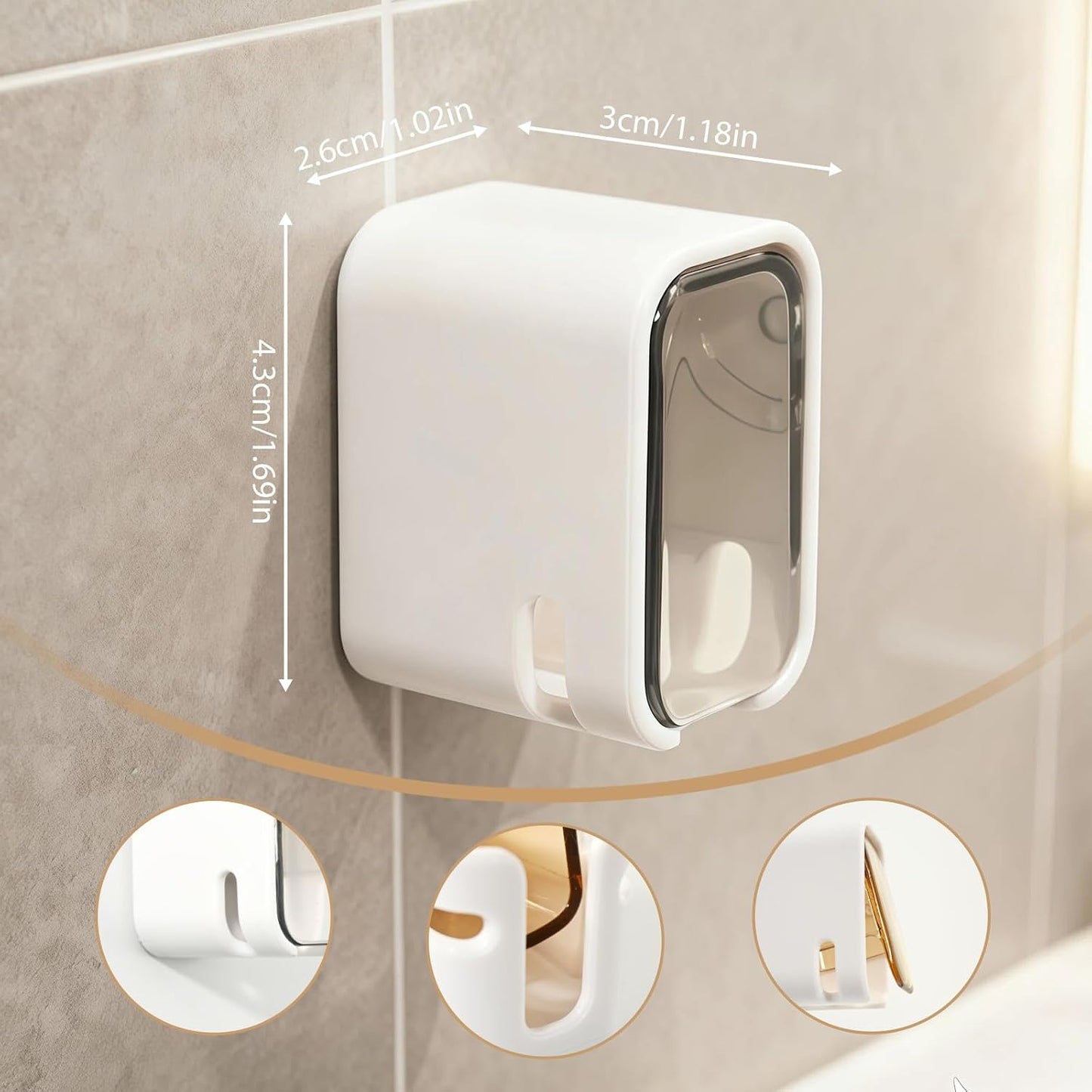 4PCS Toothbrush Holder Wall Mounted with Cover, Toothbrush Holder Single Slot Toothbrush Dispenser Storage Organizer for Bathroom Family & Travel