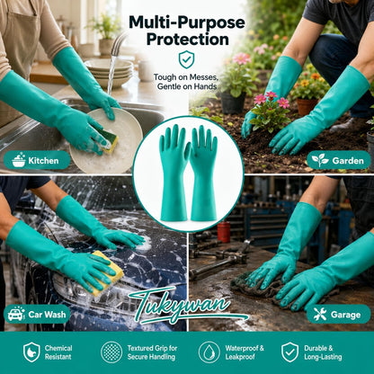 15 Mil Chemical Resistant Nitrile Gloves, Latex free Durable Cleaning Gloves, Resist Acid, Alkali, Solvent and Oil