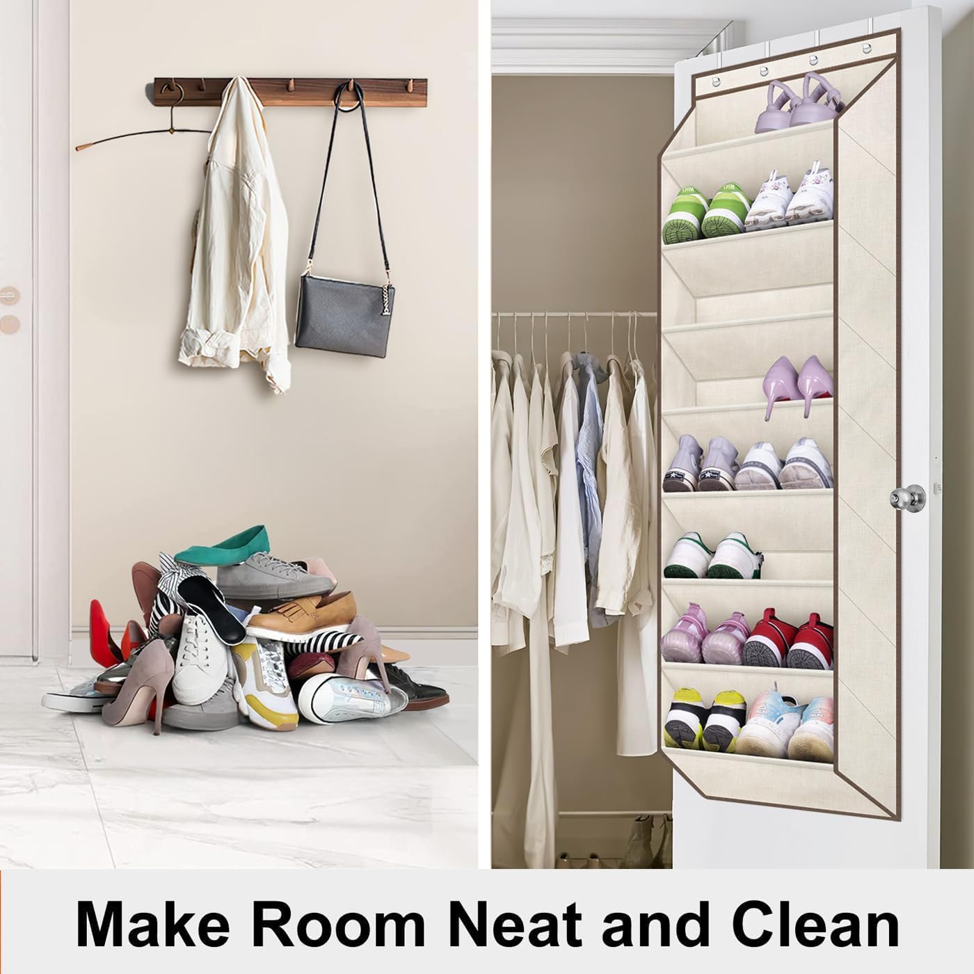 SLEEPING LAMB Over The Door Shoe Organizer for Closet with Large Deep Pockets, Narrow Shoe Rack for Door Hanging Boots Storage, Black