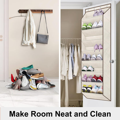 SLEEPING LAMB Over The Door Shoe Organizer for Closet with Large Deep Pockets, Narrow Shoe Rack for Door Hanging Boots Storage, Black