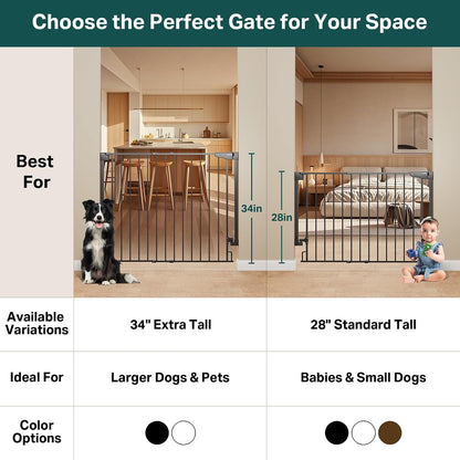 Cumbor 29.2–43" Baby Gate for Stairs, Hardware Mounted (Drill Required), Expandable No Bottom Bar Dog Gate, Auto Close Extra Wide Walk Thru, Pet & Toddler Proof Gate, Top & Bottom of Stairways (White)
