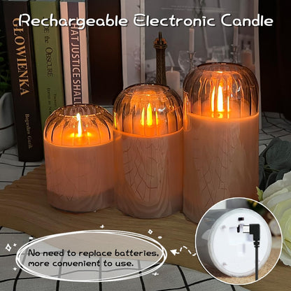 LEDHOLYT Rechargeable Flameless Glass Pillar Candles–Gifts for Women,–Set of 3, Realistic Flickering LED Light,Remote & Timer, Ideal for Living Room, Bedroom & Festival Wedding Home Party Decor