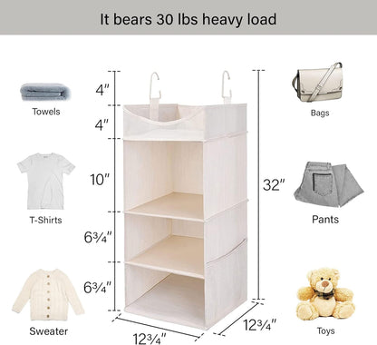 StorageWorks Hanging Closet Organizer, 3-Shelf Hanging Closet Shelves with Top Shelf, 15 ¾"W x 12" D x 31" H, Extra-Large Space, Ivory White
