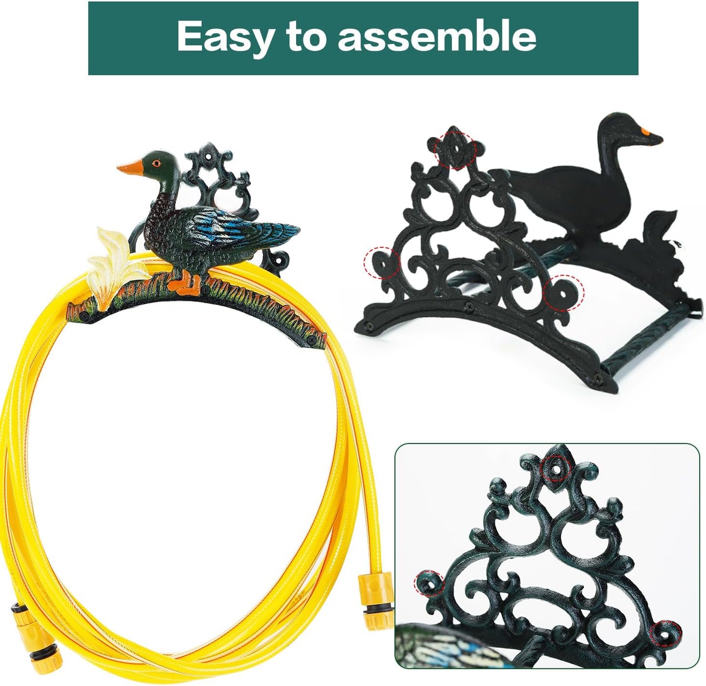 Sungmor Heavy Duty Cast Iron Garden Hose Holder | Water Hose Hanger Wall Mounted | Decorative Indoor Outdoor Hose Rack Reel | 50FT 75FT 100FT Water Hose Bulter Storage | Lovely Frog Metal Hose Stand